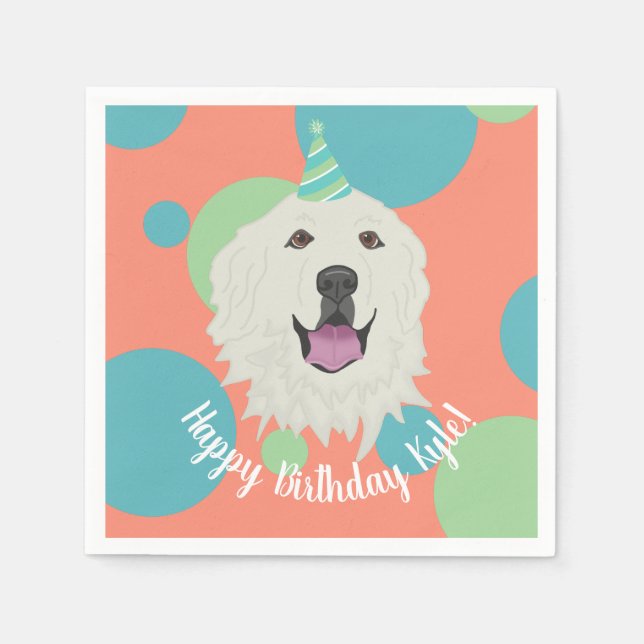 Customizable Birthday Great Pyrenees  Napkin (Front)