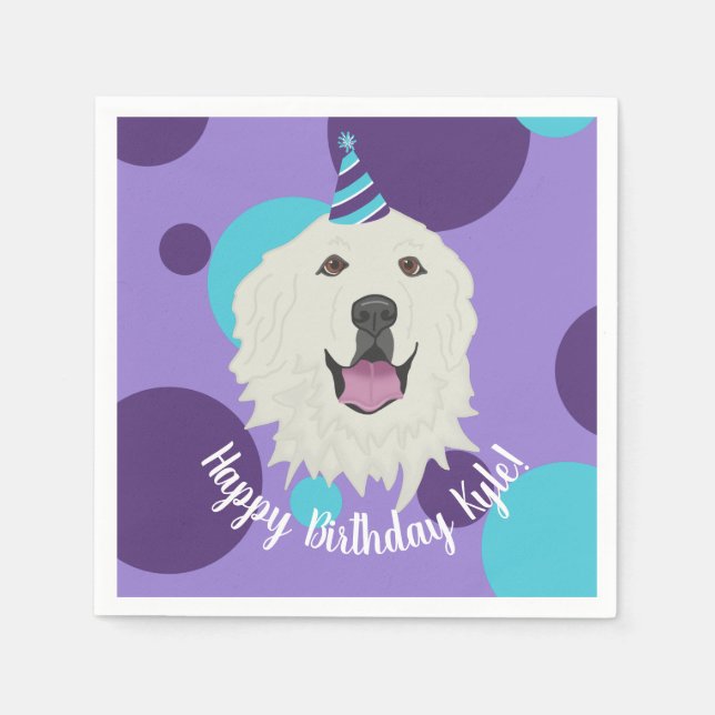 Customizable Birthday Great Pyrenees  Napkin (Front)
