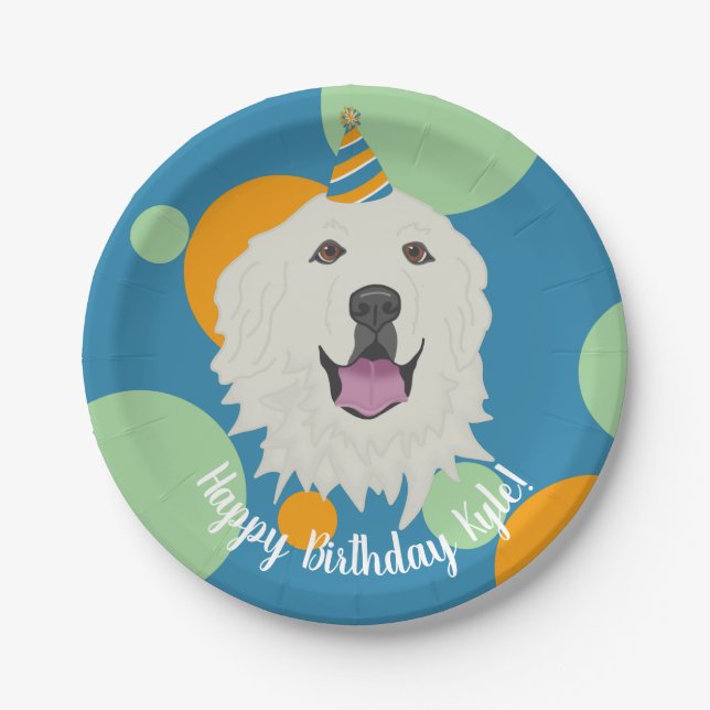 Customizable Birthday Great Pyrenees Paper Plate (Front)