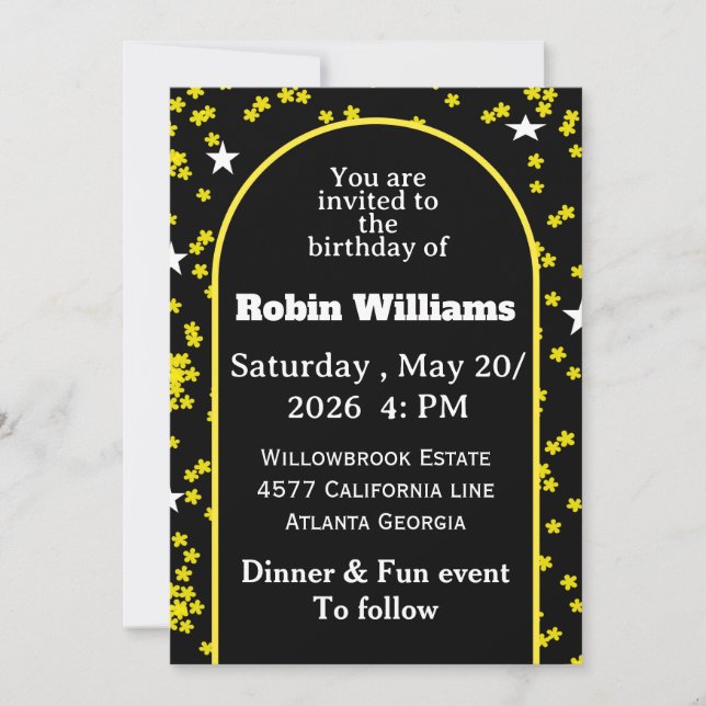 Customizable Birthday Invitation | Elegant Party  (Front)