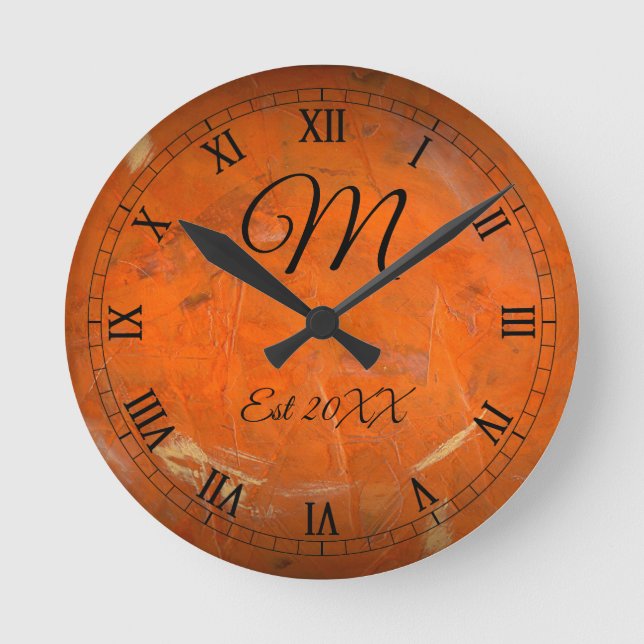 Customizable Birthday Monogram Glazed Terracotta Round Clock (Front)