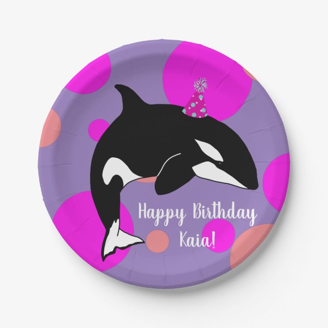 Customizable Birthday Orca Killer Whale  Paper Plate (Front)