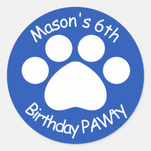 Customizable Birthday PAWty - Blue Classic Round Sticker