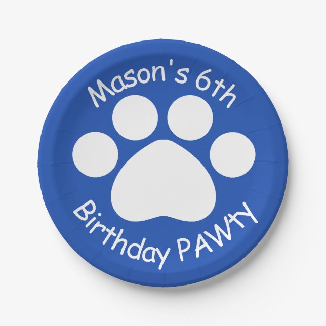 Customizable Birthday PAWty - Blue Paper Plate (Front)