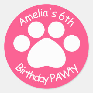 Customizable Birthday PAWty - Pink Classic Round Sticker