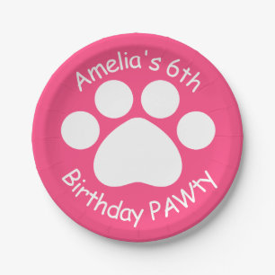 Customizable Birthday PAWty - Pink Paper Plate