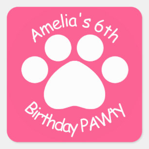 Customizable Birthday PAWty - Pink Square Sticker