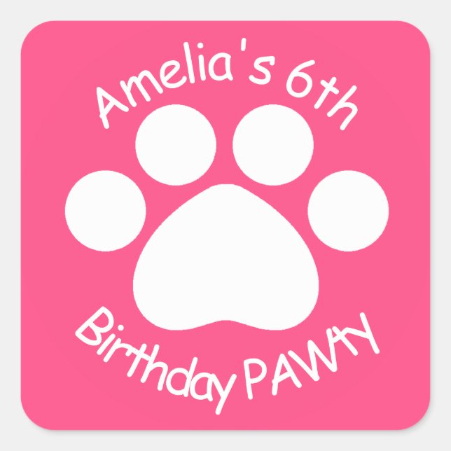 Customizable Birthday PAWty - Pink Square Sticker (Front)