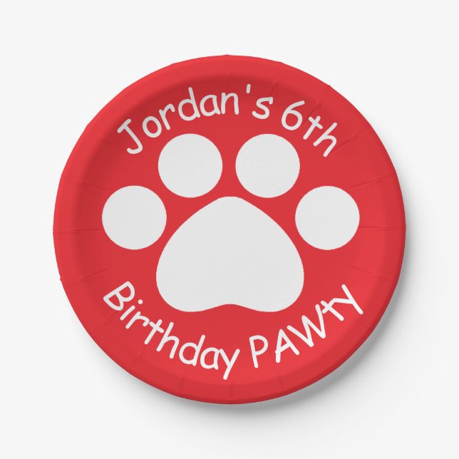 Customizable Birthday PAWty - Red Paper Plate (Front)