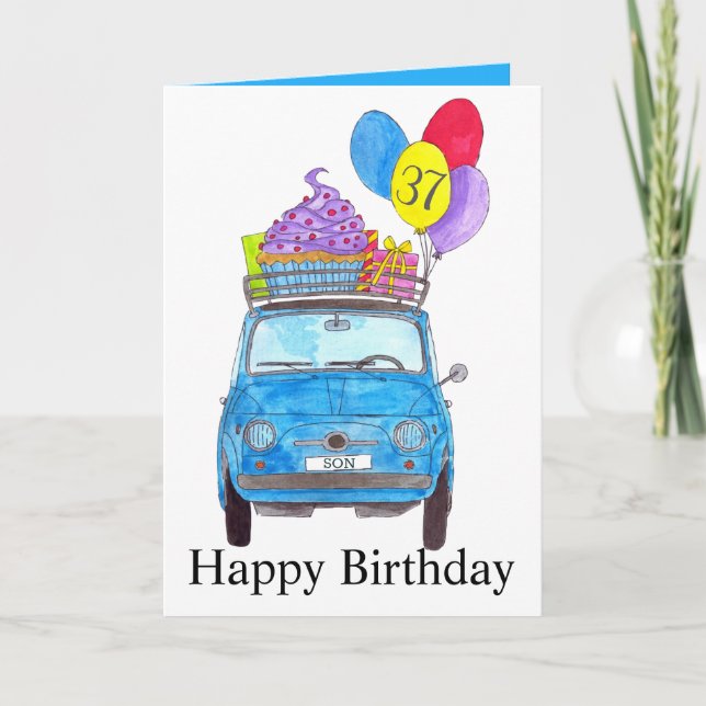 Customizable Birthday Retro 500 watercolor Card (Front)