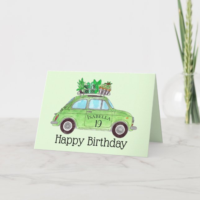 Customizable Birthday Retro Fiat 500 Card (Front)