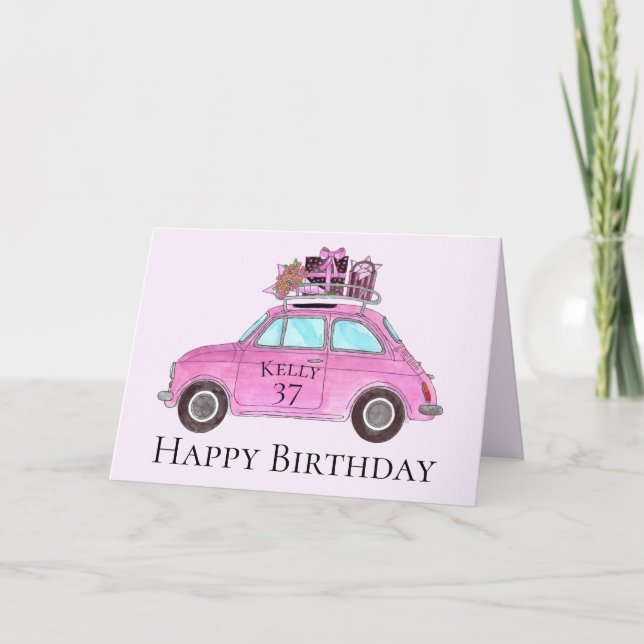 Customizable Birthday Retro Fiat 500 Card (Front)