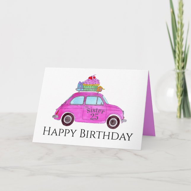 Customizable Birthday Retro Fiat 500 Card (Front)