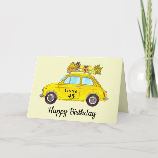 Customizable Birthday Retro Fiat 500 Card (Front)