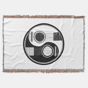 Customizable Black Acoustic Guitars Yin Yang Throw Blanket