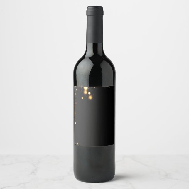 Customizable Black and Gold Bokeh drink labels (Front)