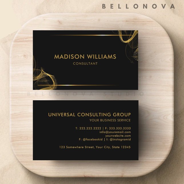 Customizable Black and Gold Glitter Professional Business Card (Customizable Black and Gold Glitter Professional Business Card)