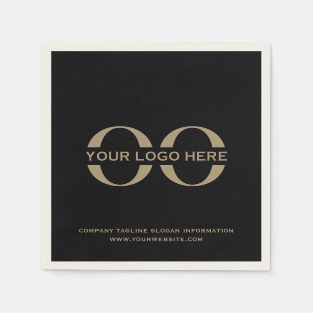 Customizable Black and Gold Logo Cocktail Napkin (Front)