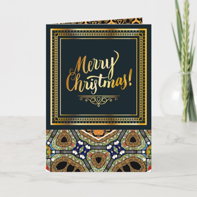 Customizable Black and Gold Pattern Christmas Card (Front)