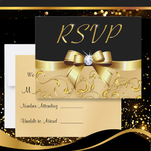Customizable Black and Gold RSVP Cards Your Text