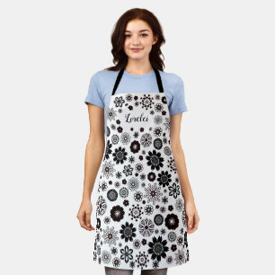 Customizable Black and White Boho Mandala Flowers Apron