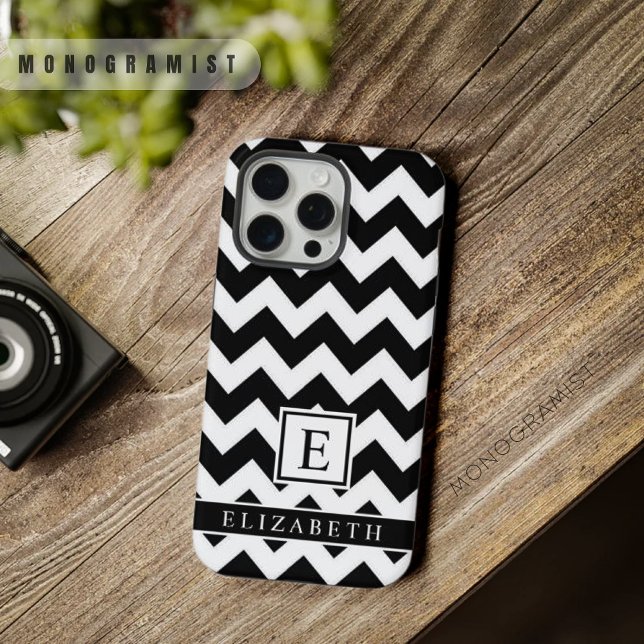 Customizable Black and White Chevron  iPhone Case (Customizable Black and White Chevron iPhone Case)