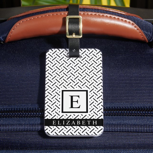 Customizable Black And White Geometric Pattern Luggage Tag (Front Insitu 2)