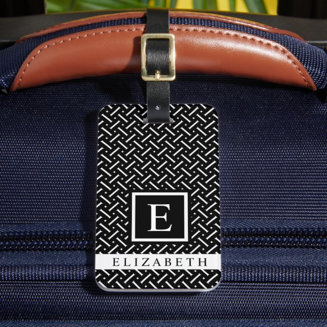 Customizable Black And White Geometric Pattern Luggage Tag (Front Insitu 2)