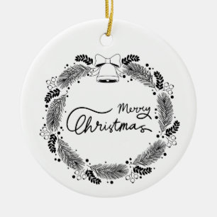 Customizable Black and White Holiday Entertaining Ceramic Ornament