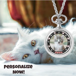 Customizable Black and White Pet Photo and Name Watch<br><div class="desc">Elevate the bond you share with your beloved pet with our Customizable Black and White Pet Photo and Name Watch. Celebrate the unique connection you have with your furry companion by customizing this elegant timepiece. Imprinted with a charming paw print design and adorned with a sweet expression and with your...</div>