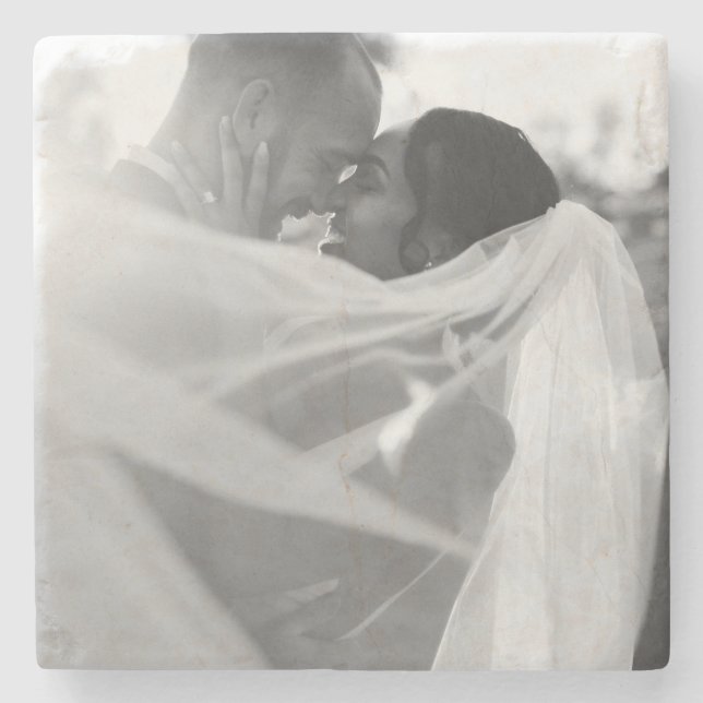  Customizable Black And White Photo Template Gift Stone Coaster (Front)
