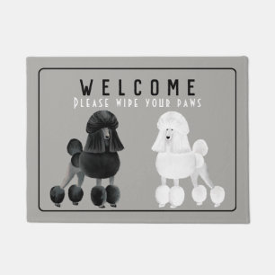 Customizable Black and White Poodle Doormat