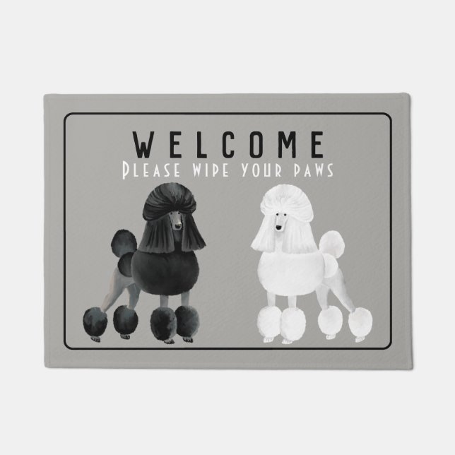 Customizable Black and White Poodle Doormat (Front)