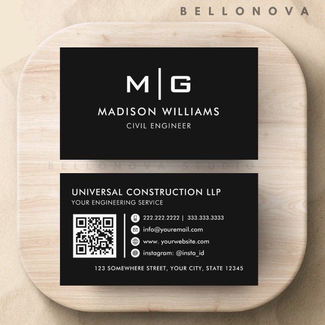 Customizable Black and White Professional  Business Card (Customizable Black and White Professional Business Card)