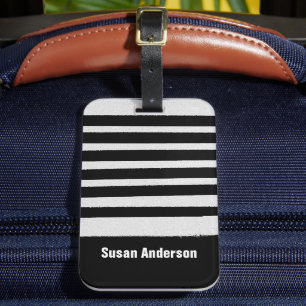 Customizable Black and White Striped Luggage Tag