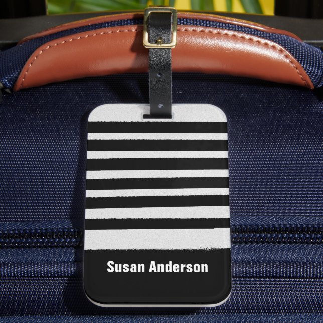 Customizable Black and White Striped  Luggage Tag (Front Insitu 2)