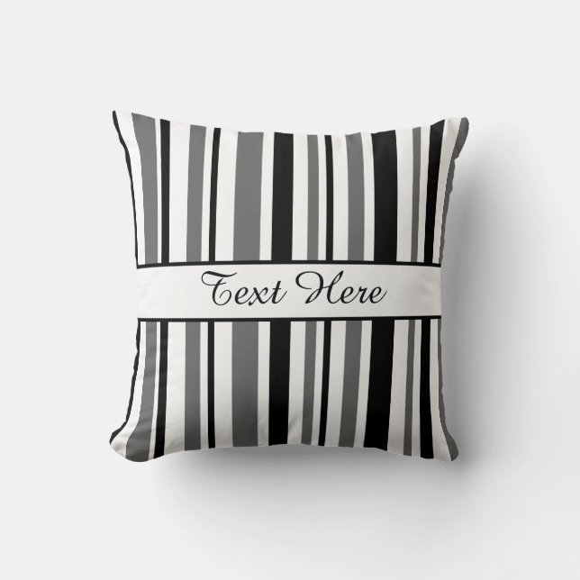 Customizable Black and White Stripes Throw Pillow (Front)