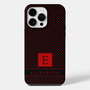 Customizable Black Background Red Polka Dot iPhone 14 Pro Max Case