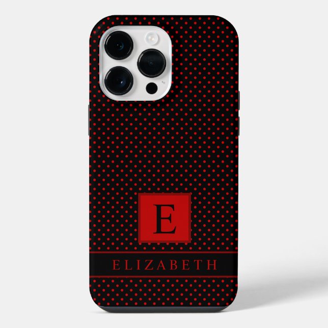Customizable Black Background Red Polka Dot iPhone Case (Back)