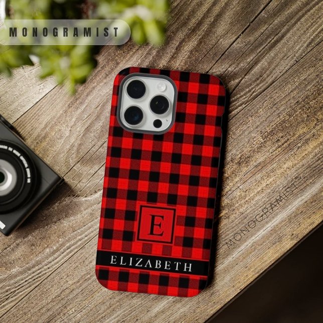 Customizable Black Bright Red Chequered Pattern iPhone Case (Customizable Black Bright Red Checkered Pattern iPhone Case)