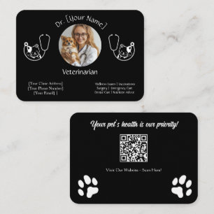 Customizable Black Business Card for Veterinarian
