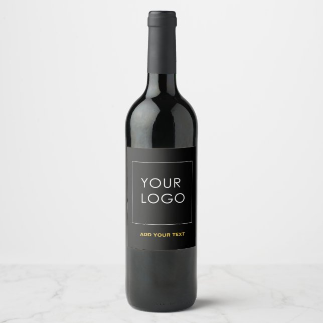Customizable Black Business Company Logo Modern  Wine Label (Front)