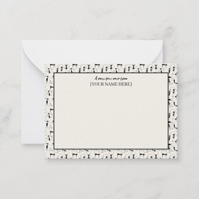 Customizable Black & Cream Chic Stationery Cat Card (Front)