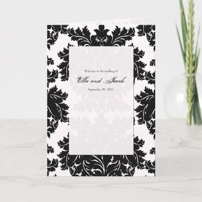 Customizable Black Damask Wedding Program Folded (Front)