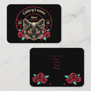 Customizable Black Floral Cattery Business Card