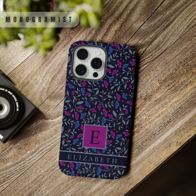 Customizable Black Floral Dark Purple Blue Flowers iPhone Case (Customizable Black Floral Dark Purple Blue Flowers iPhone Case)