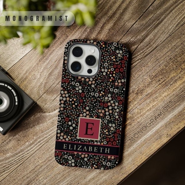 Customizable Black Floral Red White Yellow Flowers iPhone Case (Customizable Black Floral Red White Yellow Flowers iPhone Case)