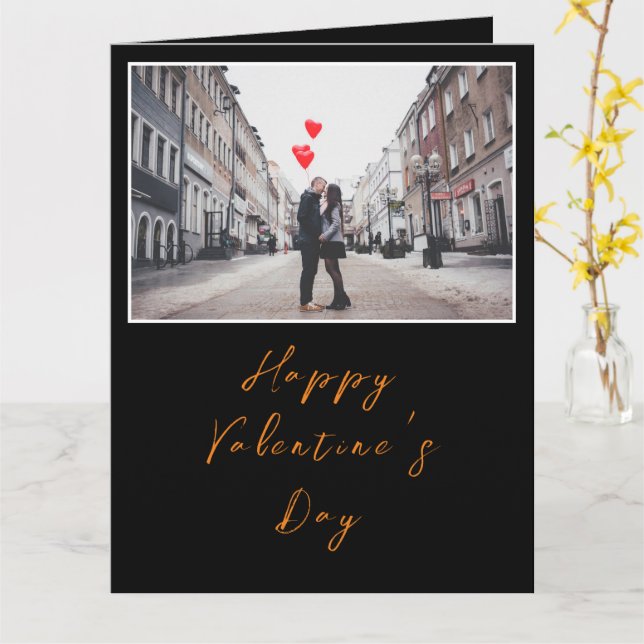 Customizable Black Glossy Trendy Rustic Valentine Card (Yellow Flower)