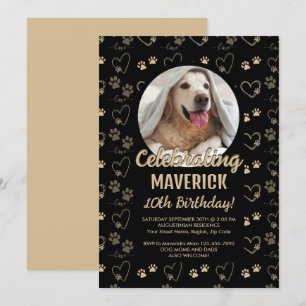 Customizable Black Gold Dog Birthday Party Invitation