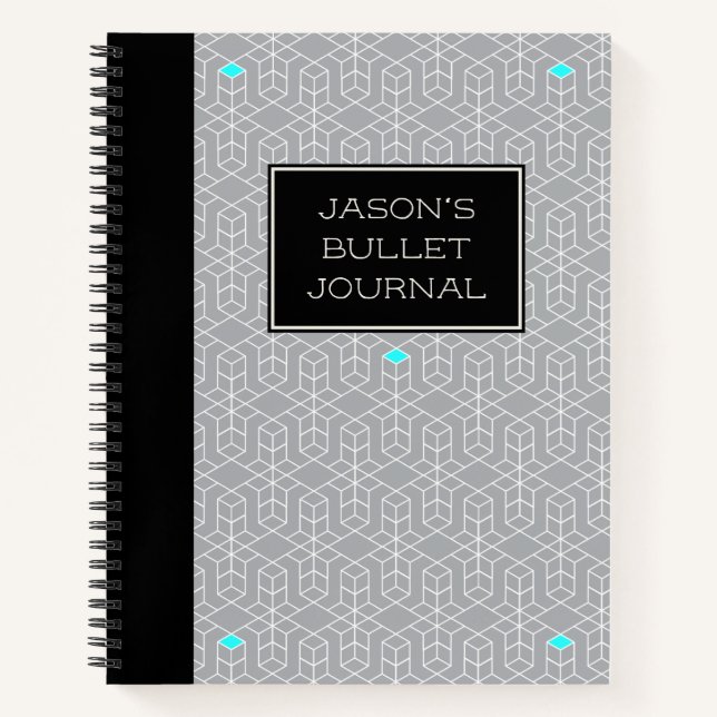 Customizable Black & Grey Geometric Bullet Journal (Front)